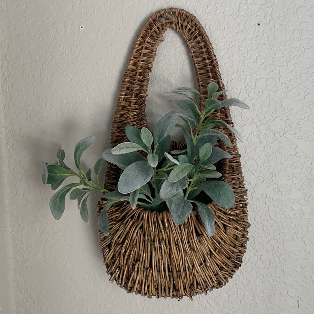 Boho woven hanging wall basket